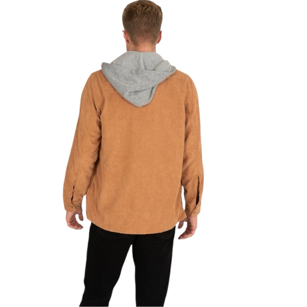 Men’s BluGear Hooded Lightweight Corduroy Camel Shacket - Picture 2 of 9